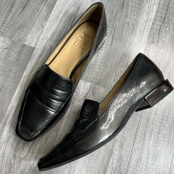 Naturalizer Shoes - NATURALIZER Clea Leather Metallic Flat Loafers Gunmetal Sliver 7 Narrow